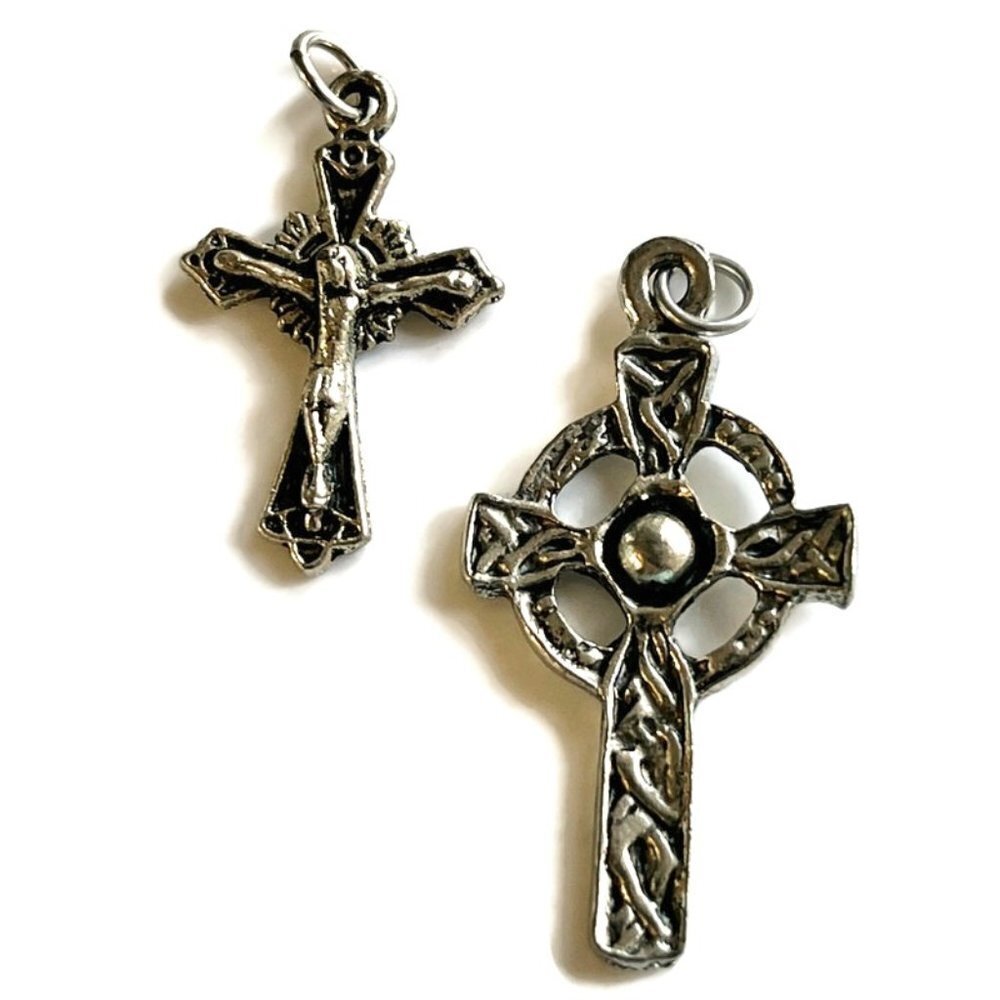 As Low as $2! Antique Silver Crucifix Crosses Alloy Pendant Charms 2/PK